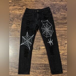 Black ”Graphic Spider Themed Jeans”